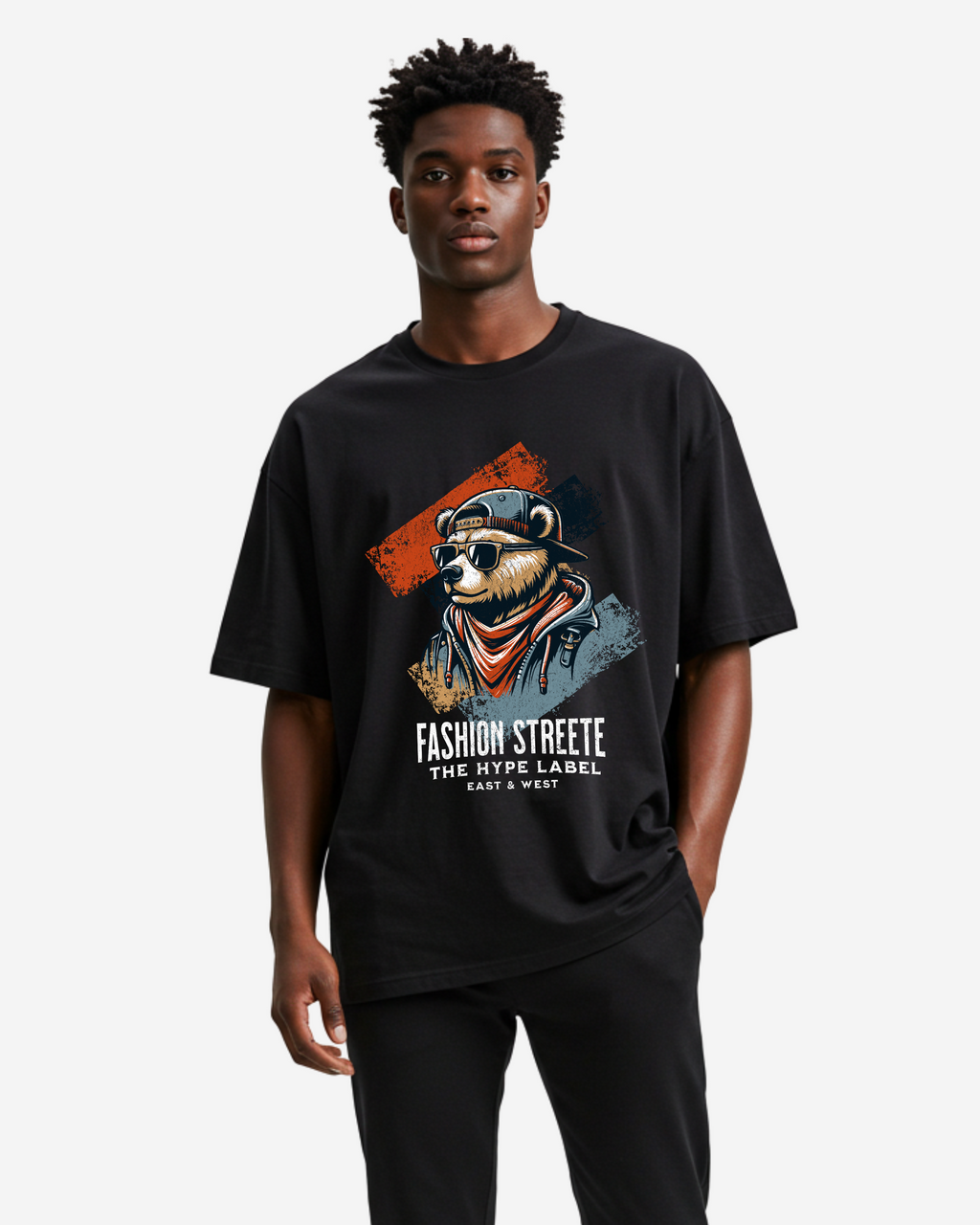 Art Illustration Bear Urban Style Men's Oversized T-Shirt