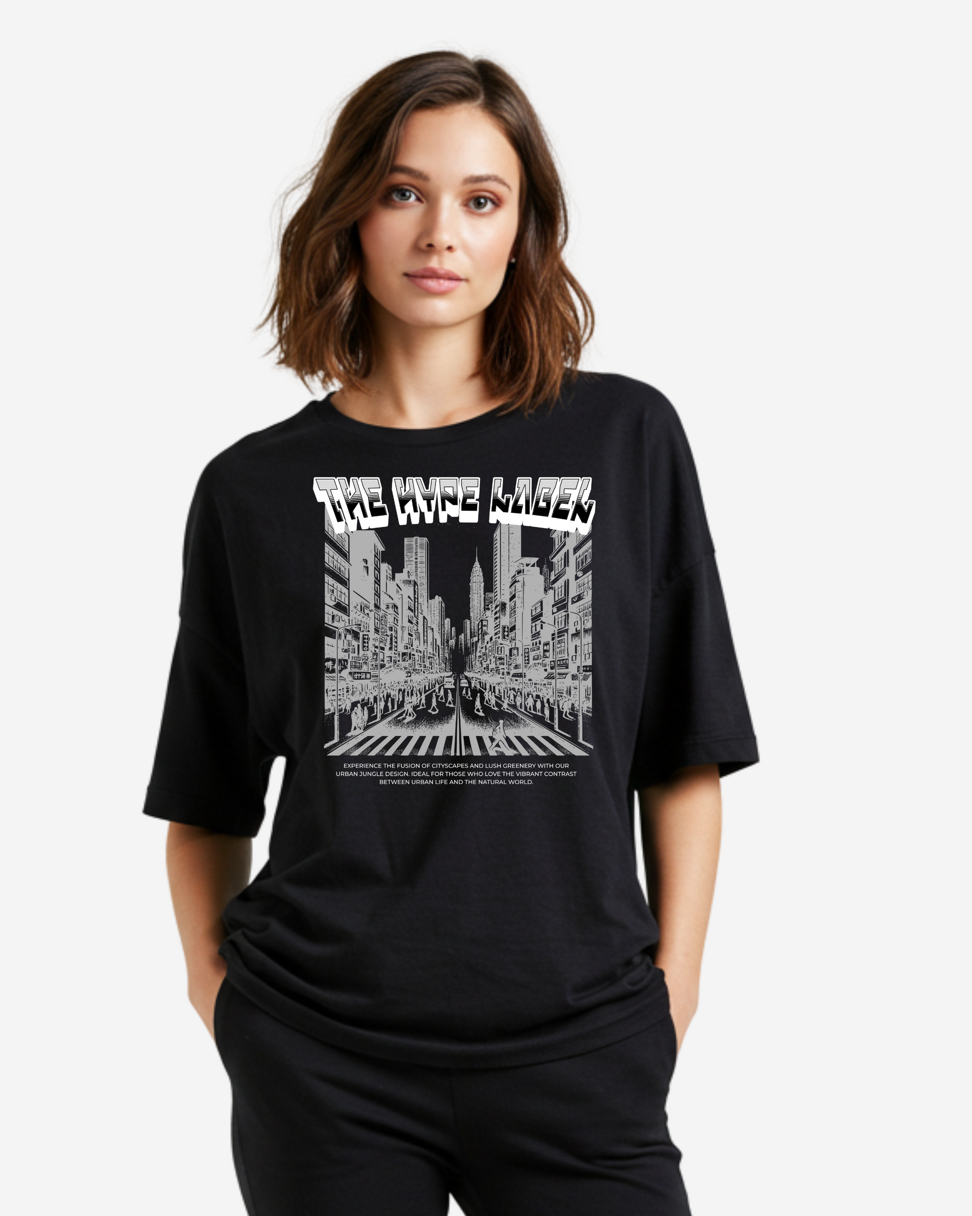 Monochrome Cityscape Women's Oversized T-Shirt